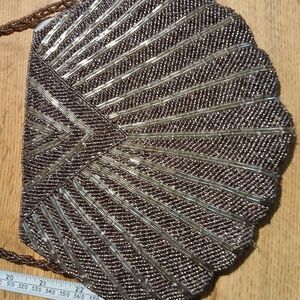 Vintage Brown and Silver Beaded Clutch